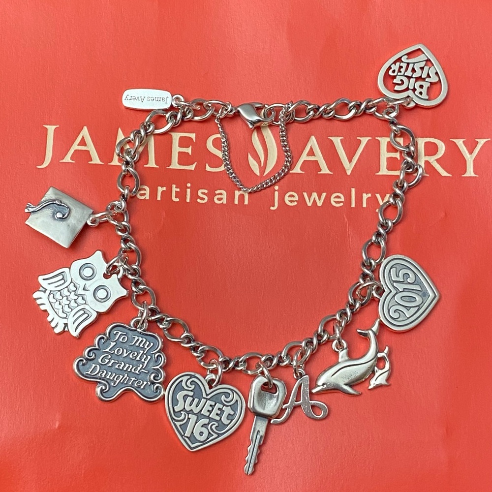 James Avery Sterling Silver Charm Bracelet With 9 Retired Charms Charms